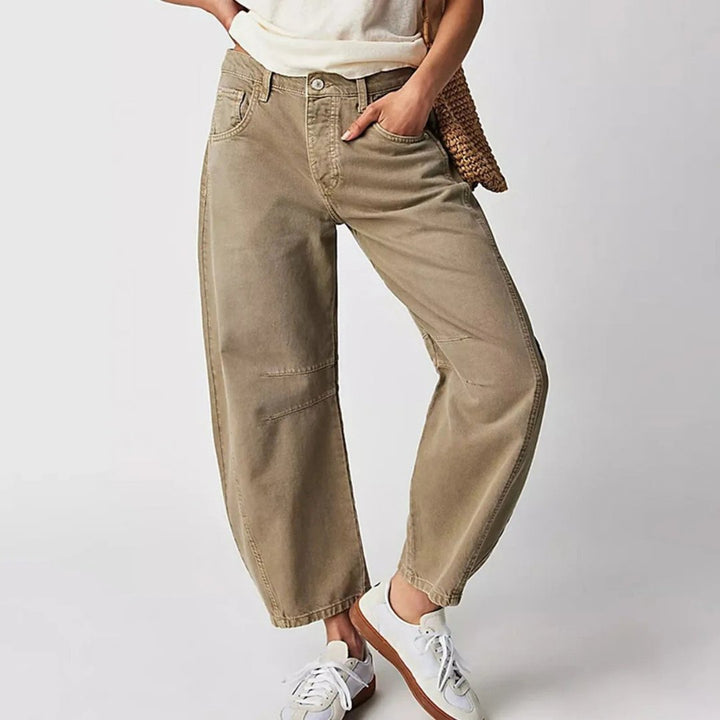 Women's Mid-Rise Cropped Barrel-Leg Heavyweight Denim Jeans - Khaki