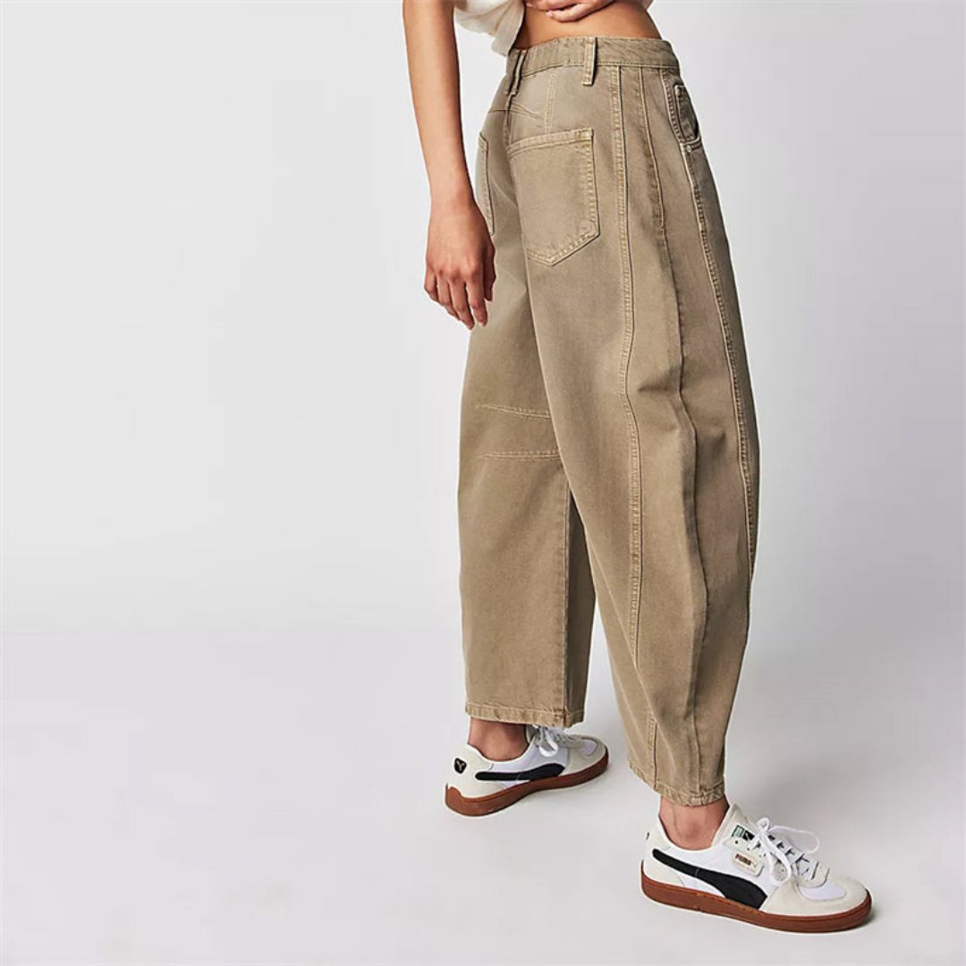 Women's Mid-Rise Cropped Barrel-Leg Heavyweight Denim Jeans