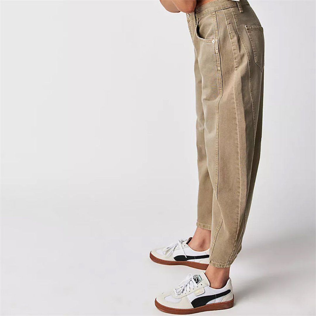 Women's Mid-Rise Cropped Barrel-Leg Heavyweight Denim Jeans