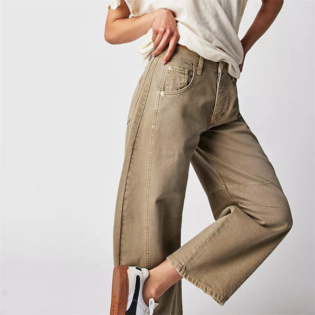 Women's Mid-Rise Cropped Barrel-Leg Heavyweight Denim Jeans