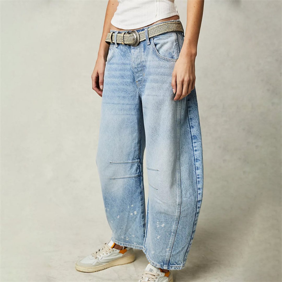 Women's Mid-Rise Cropped Barrel-Leg Heavyweight Denim Jeans