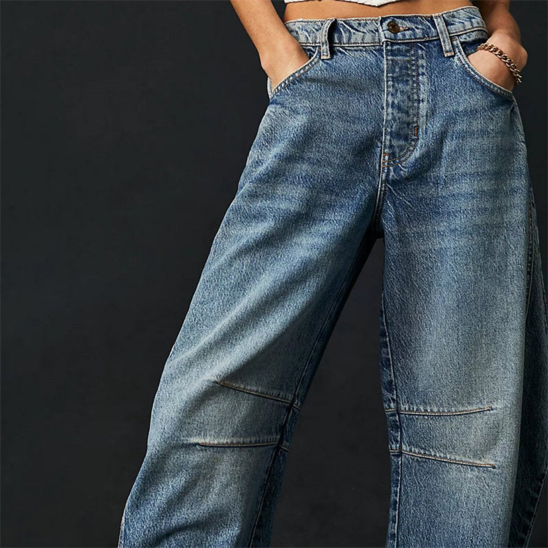 Women's Mid-Rise Cropped Barrel-Leg Heavyweight Denim Jeans