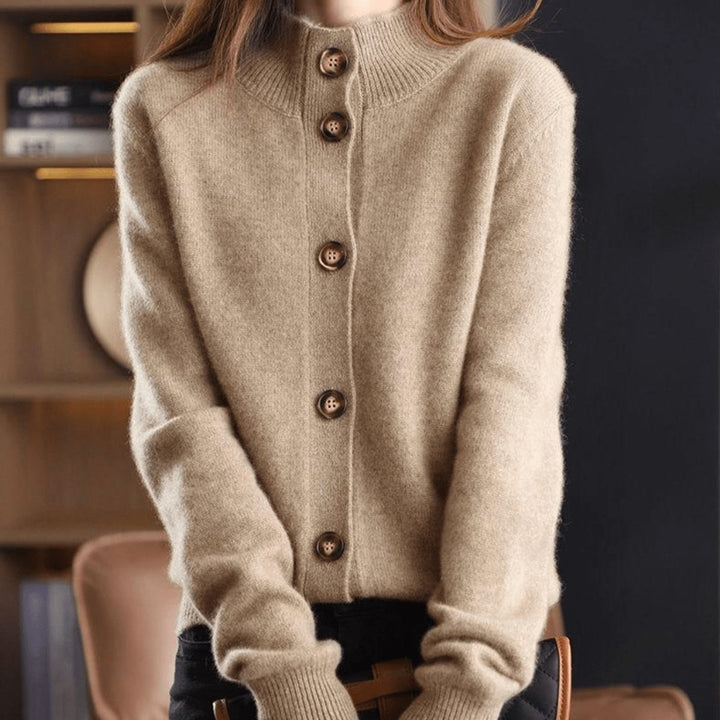Women's Mock-Neck Button-Front Cashmere Blend Cardigan