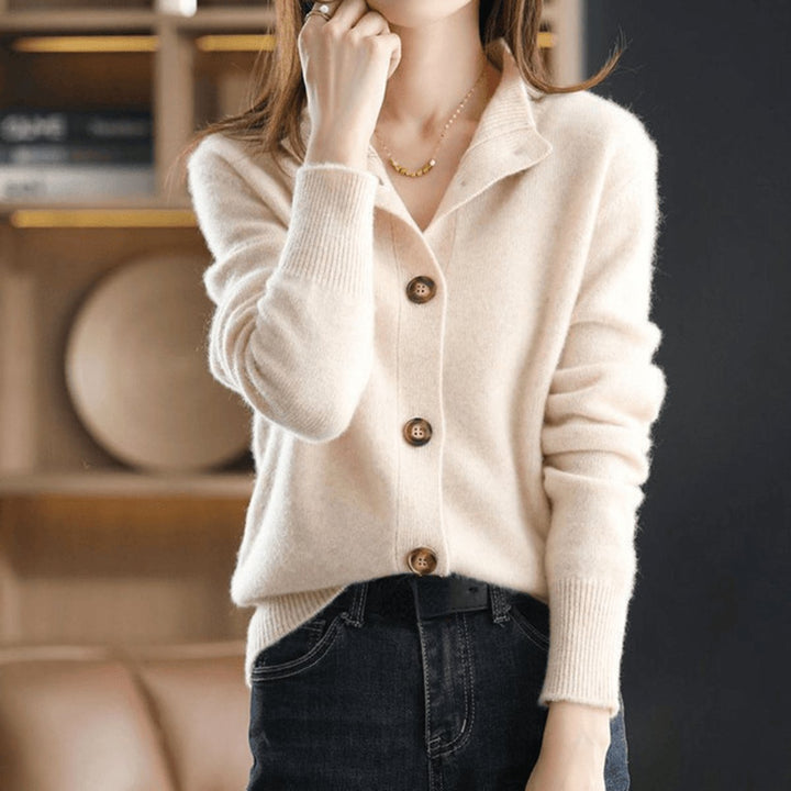 Women's Mock-Neck Button-Front Cashmere Blend Cardigan - Beige