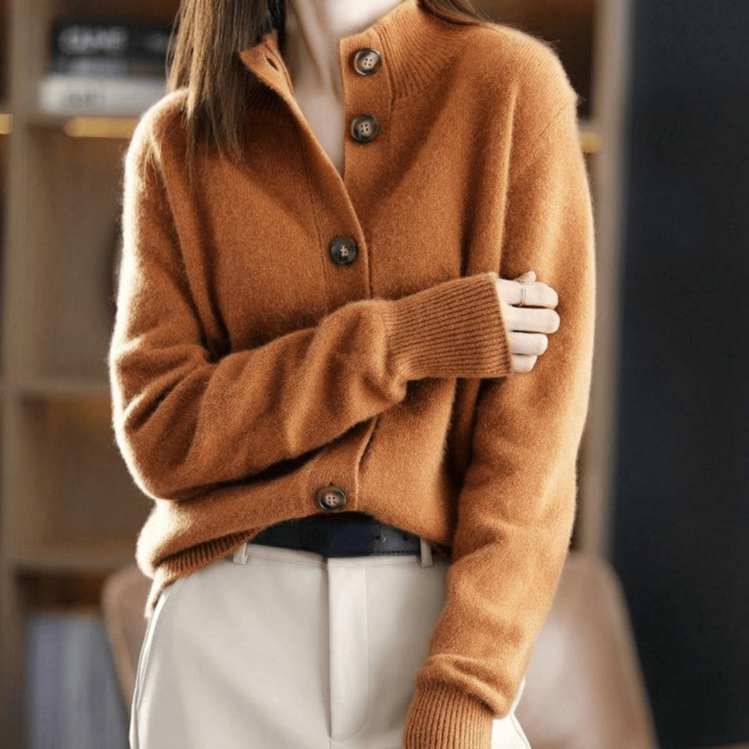 Women's Mock-Neck Button-Front Cashmere Blend Cardigan - Orange