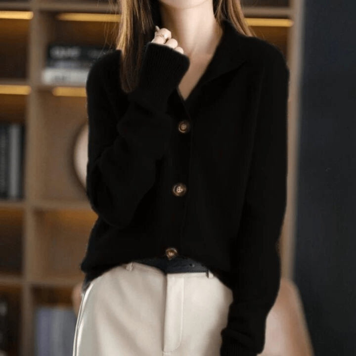 Women's Mock-Neck Button-Front Cashmere Blend Cardigan - Black