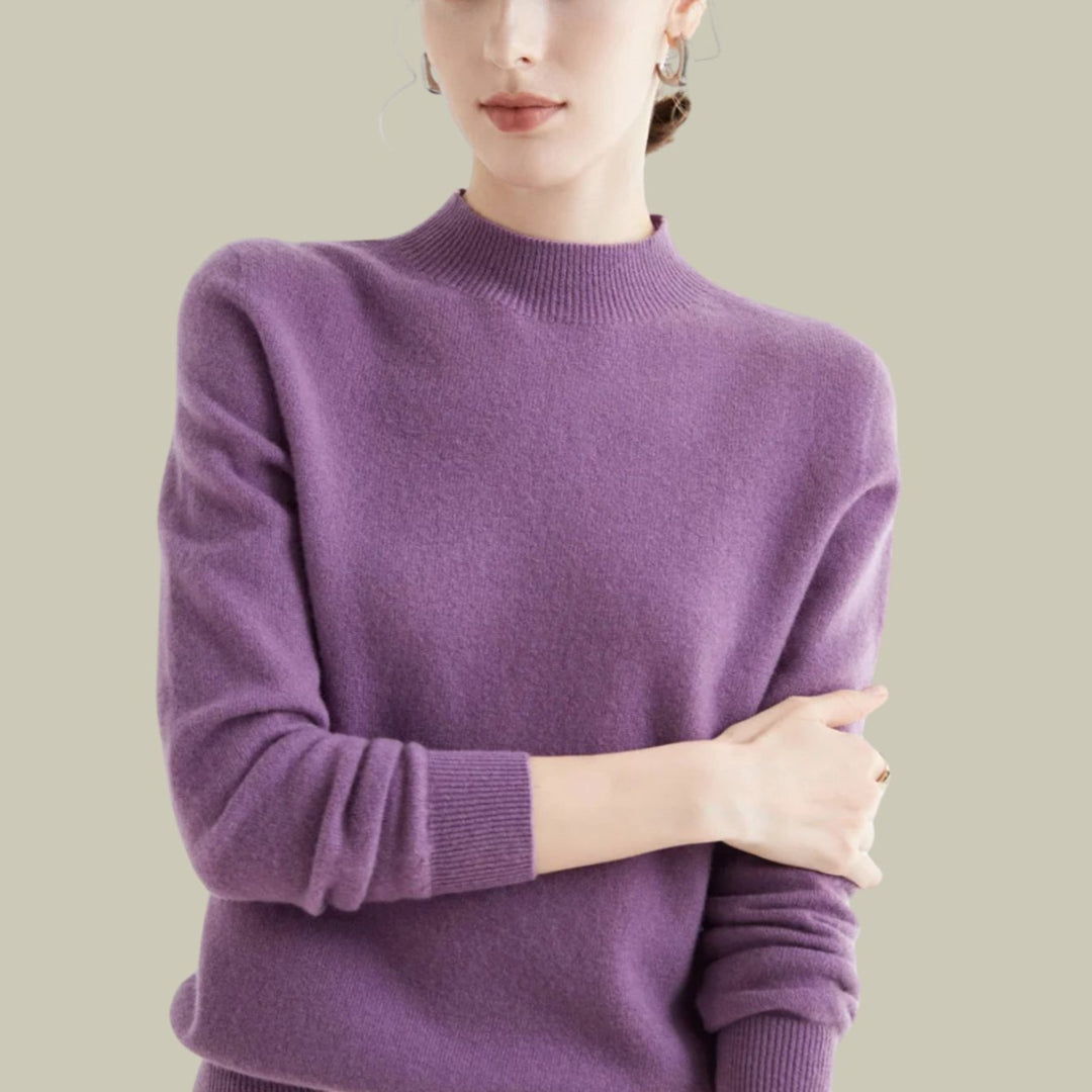 Women's Mock Neck Relaxed Fit Merino Wool Sweaters - Purple