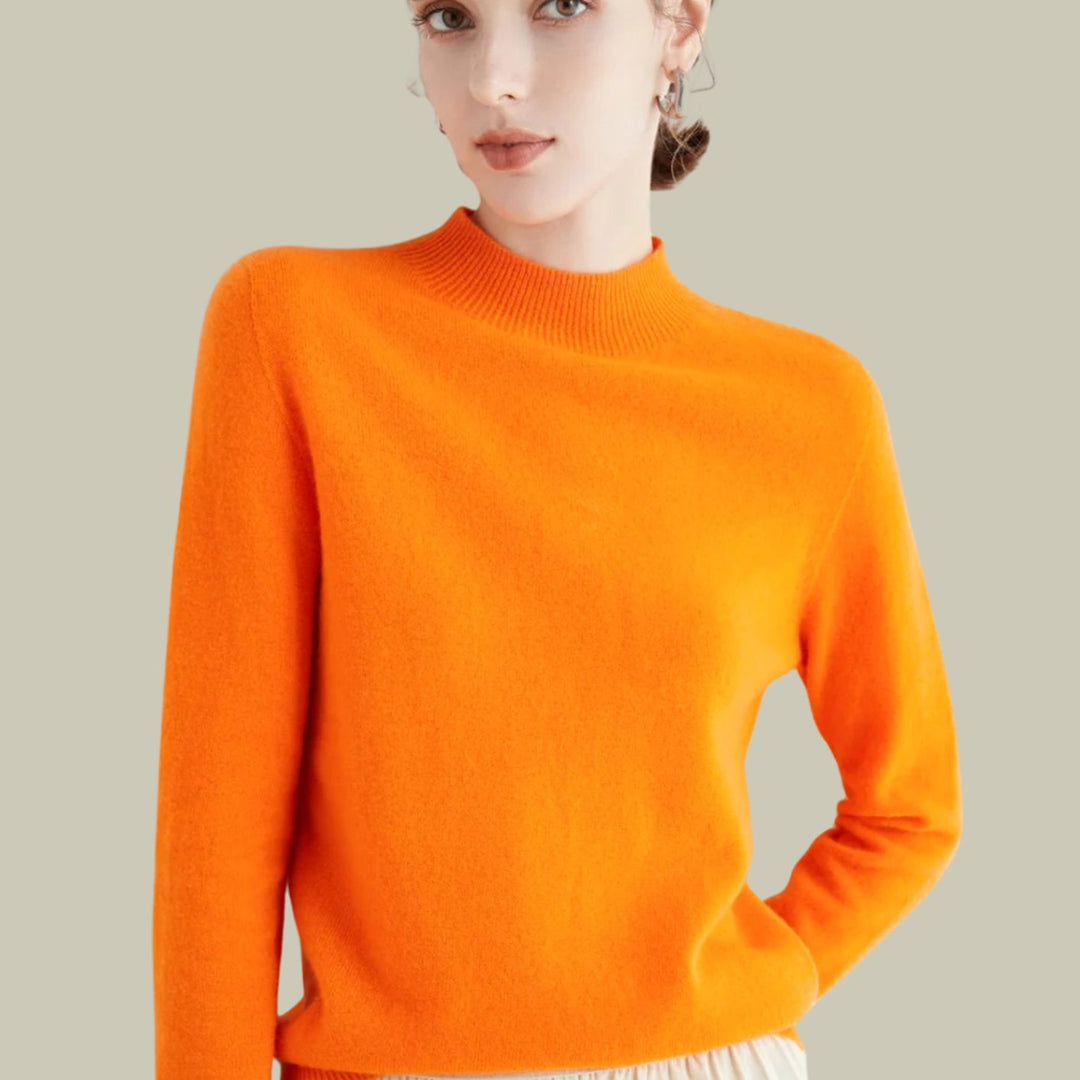 Women's Mock Neck Relaxed Fit Merino Wool Sweaters - Orange