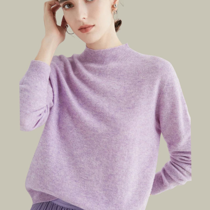 Women's Mock Neck Relaxed Fit Merino Wool Sweaters - Jacquard Purple