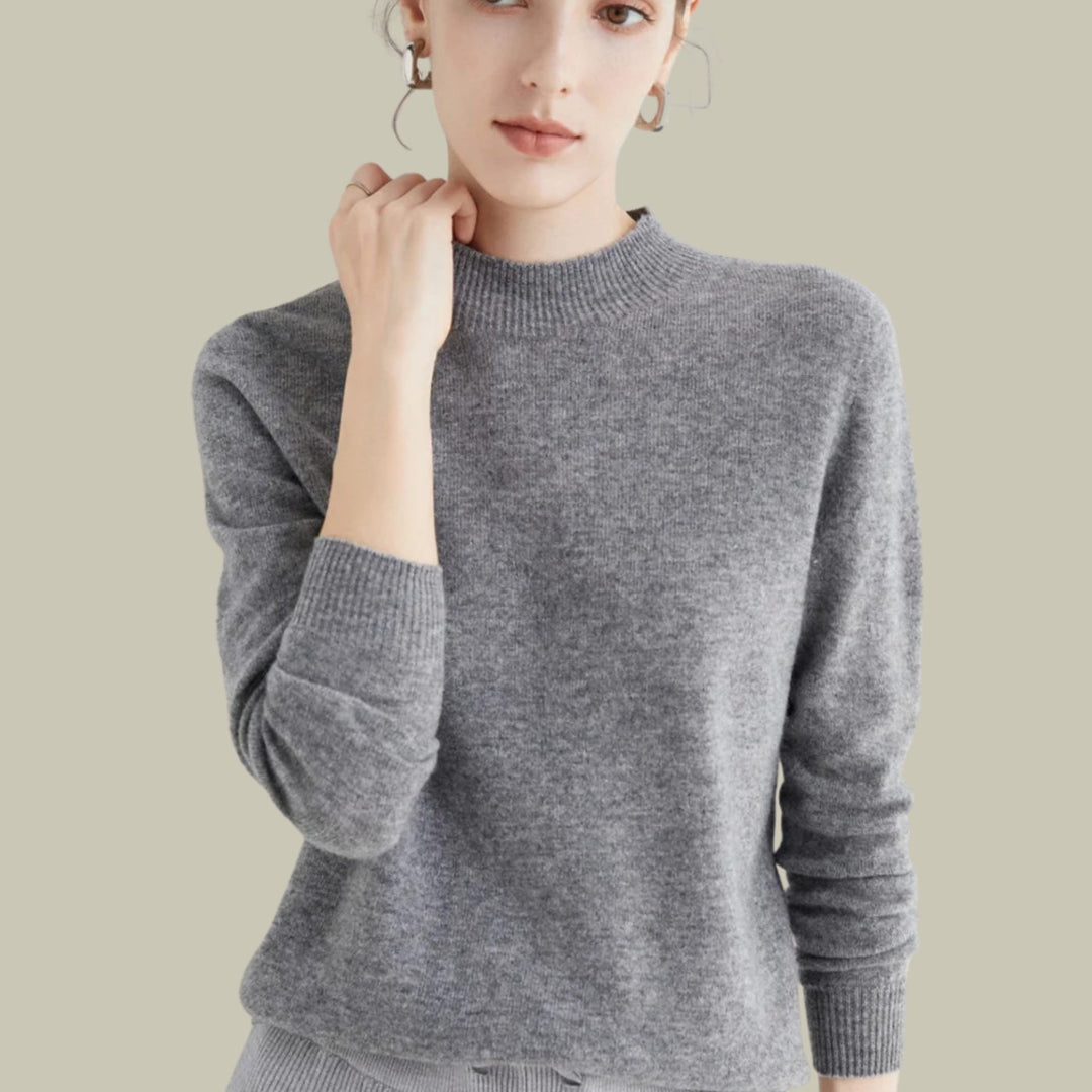 Women's Mock Neck Relaxed Fit Merino Wool Sweaters - Grey