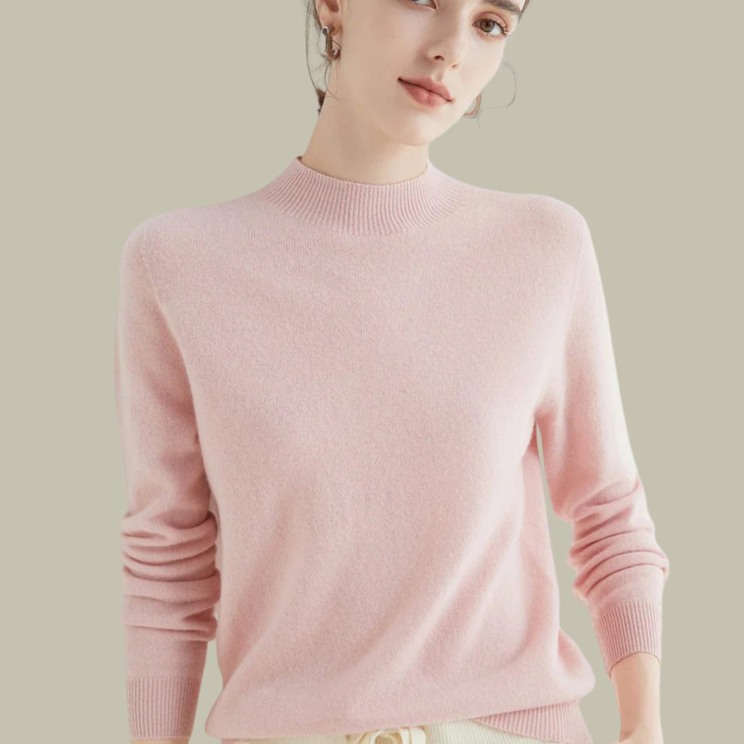 Women's Mock Neck Relaxed Fit Merino Wool Sweaters - Pink
