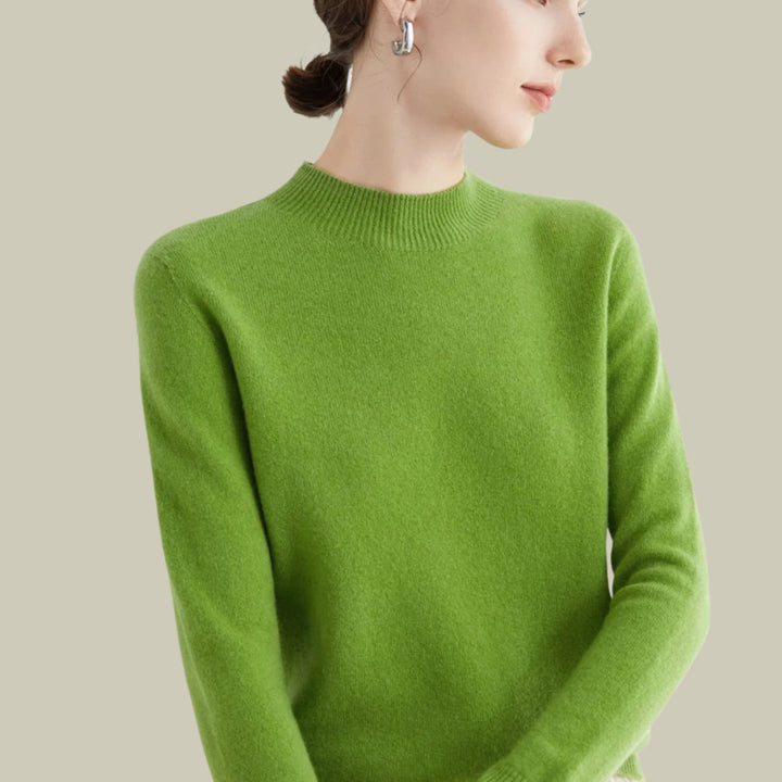 Women's Mock Neck Relaxed Fit Merino Wool Sweaters - Fruit Green