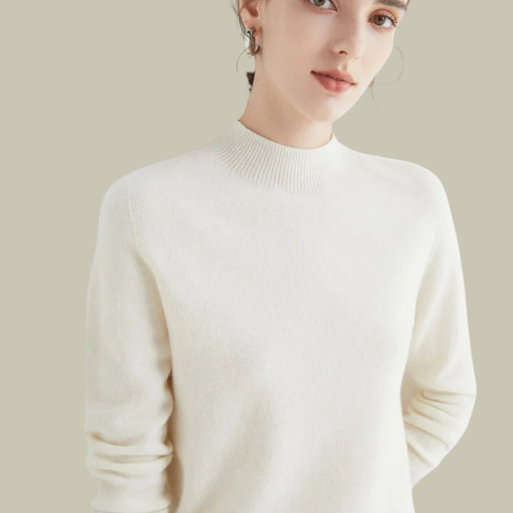 Women's Mock Neck Relaxed Fit Merino Wool Sweaters - White
