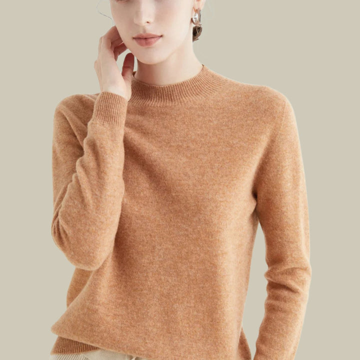 Women's Mock Neck Relaxed Fit Merino Wool Sweaters - Golden Camel