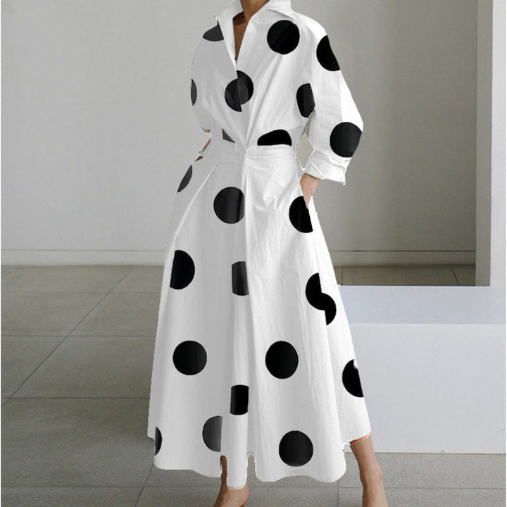 Women's Newspaper Print Collared Wrap Maxi Dress - White Polka Dot