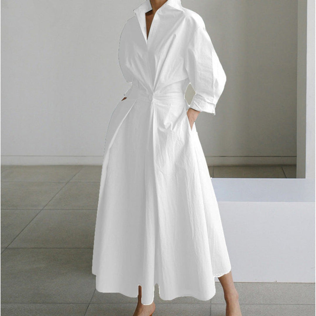 Women's Newspaper Print Collared Wrap Maxi Dress - White