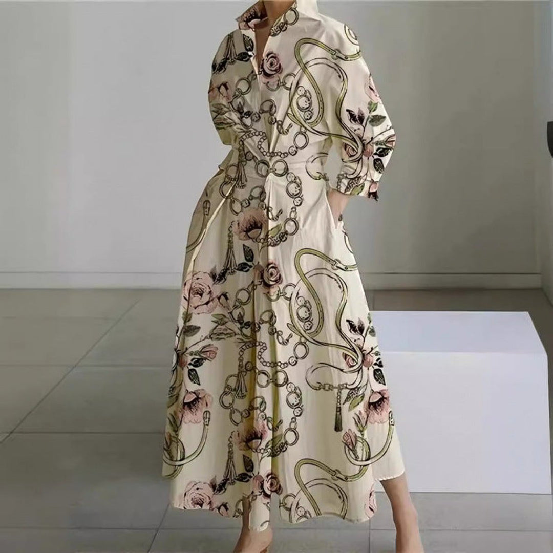 Women's Newspaper Print Collared Wrap Maxi Dress
