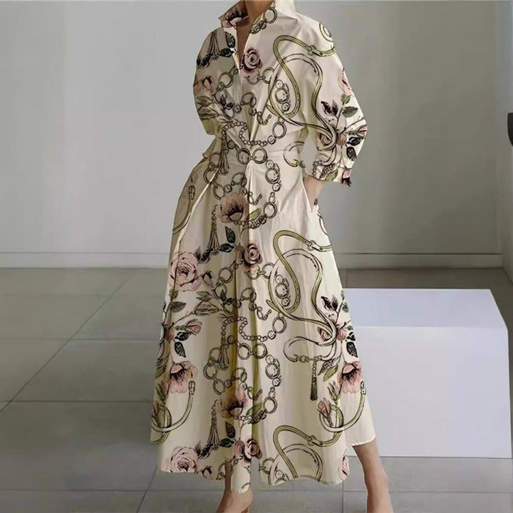 Women's Newspaper Print Collared Wrap Maxi Dress