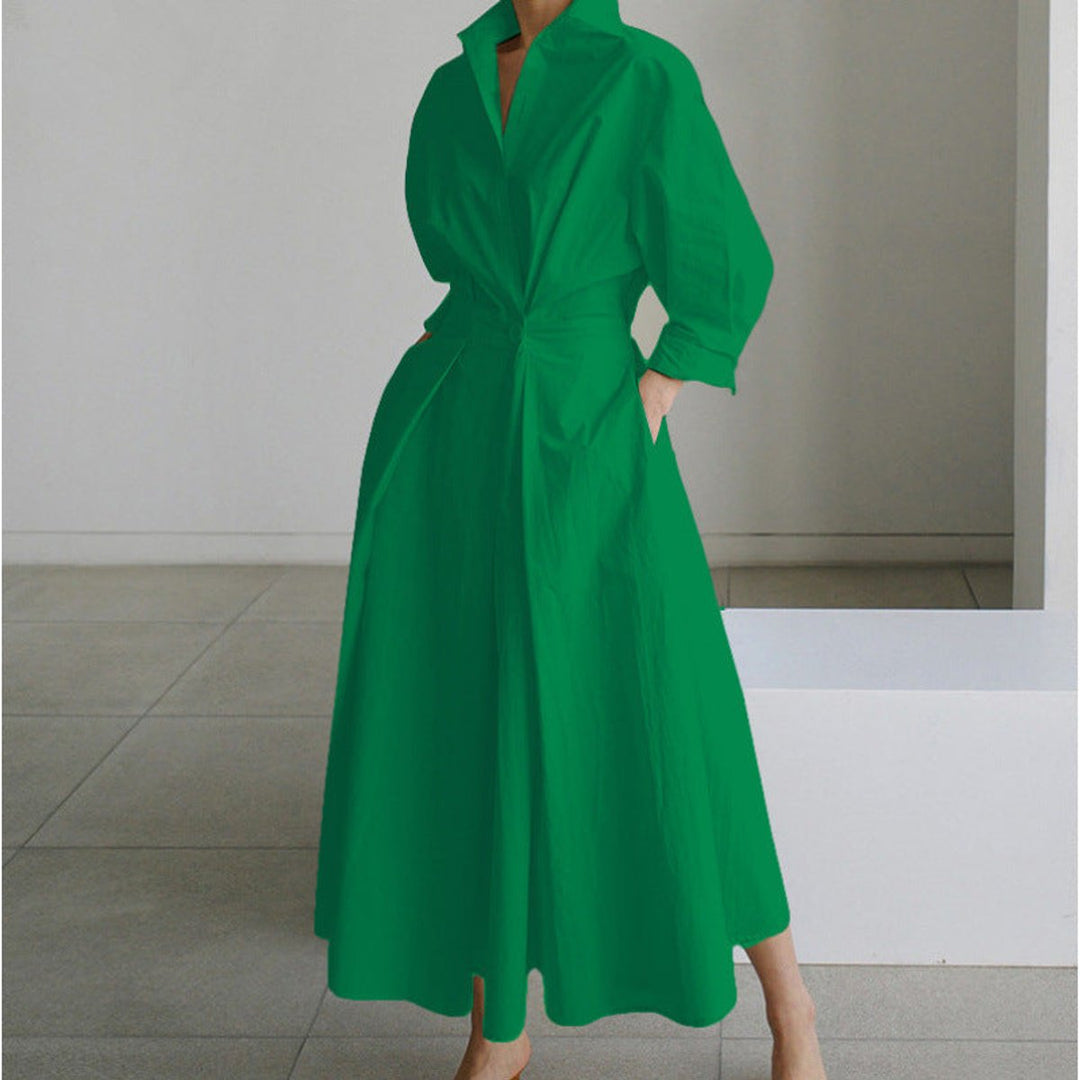 Women's Newspaper Print Collared Wrap Maxi Dress - Green