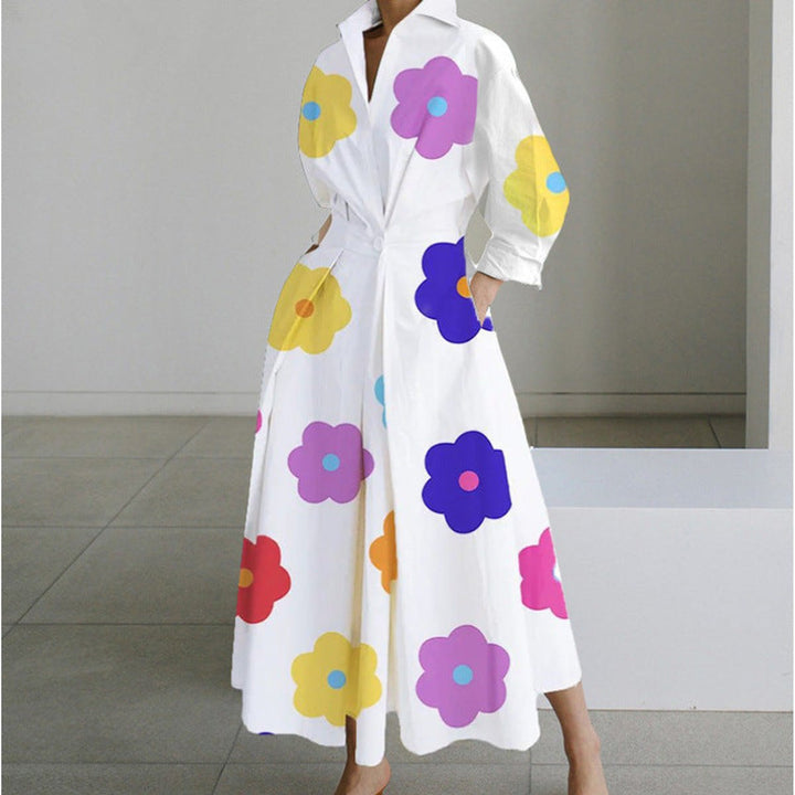 Women's Newspaper Print Collared Wrap Maxi Dress - White Floral