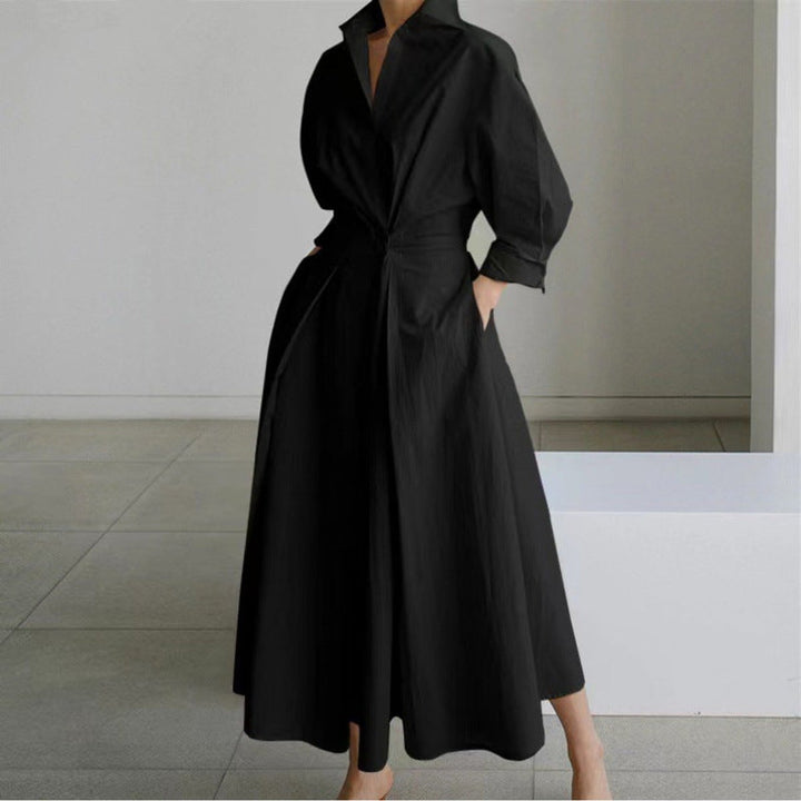 Women's Newspaper Print Collared Wrap Maxi Dress - Black
