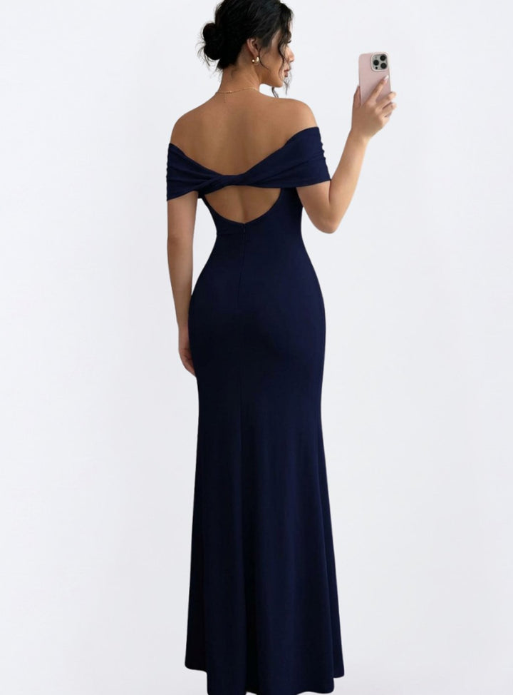 Women's Off-Shoulder Bodycon Cocktail Dress Twist Back Maxi Gown