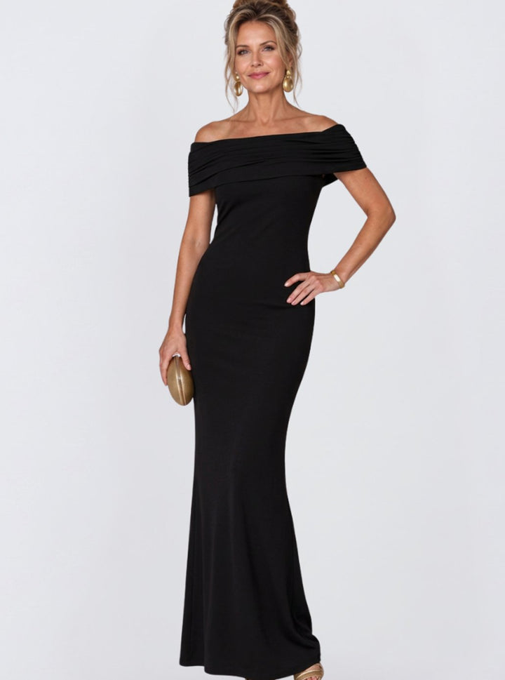 Women's Off-Shoulder Bodycon Cocktail Dress Twist Back Maxi Gown - Black