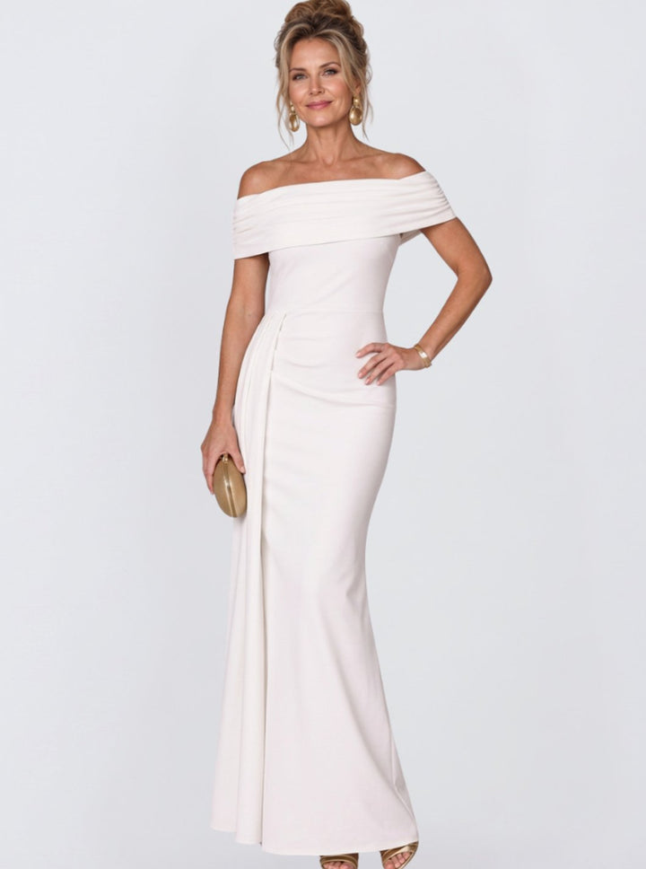 Women's Off-Shoulder Bodycon Cocktail Dress Twist Back Maxi Gown - White