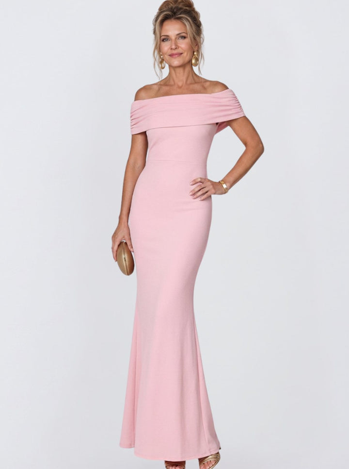 Women's Off-Shoulder Bodycon Cocktail Dress Twist Back Maxi Gown - Blush Pink