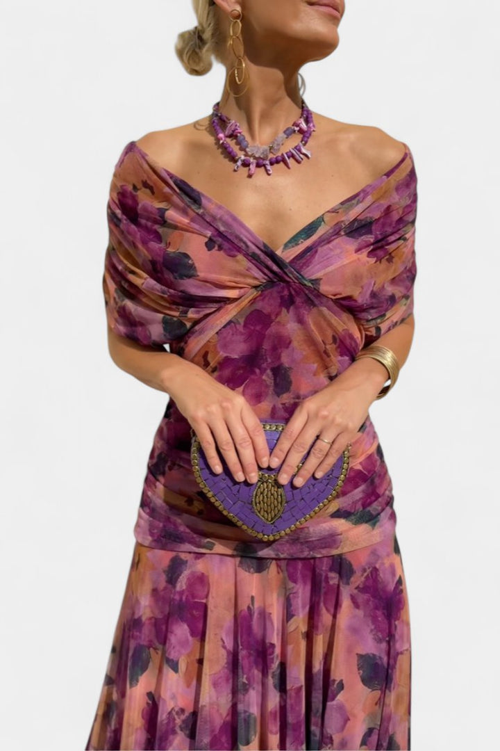 Women's Off-Shoulder Flowing Maxi Cocktail Party Dress
