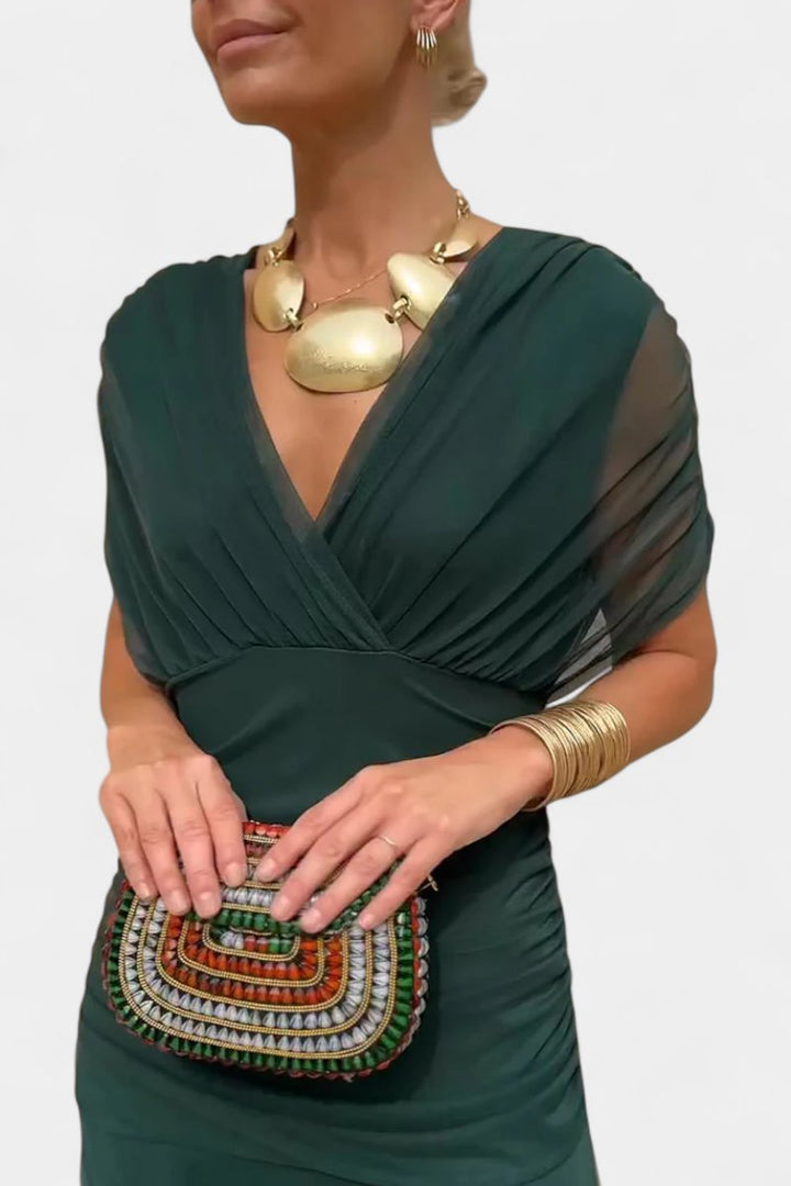 Women's Off-Shoulder Flowing Maxi Cocktail Party Dress - Green