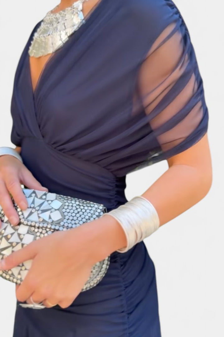 Women's Off-Shoulder Flowing Maxi Cocktail Party Dress - Blue