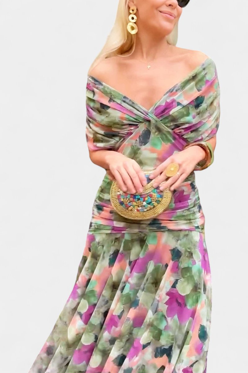 Women's Off-Shoulder Flowing Maxi Cocktail Party Dress