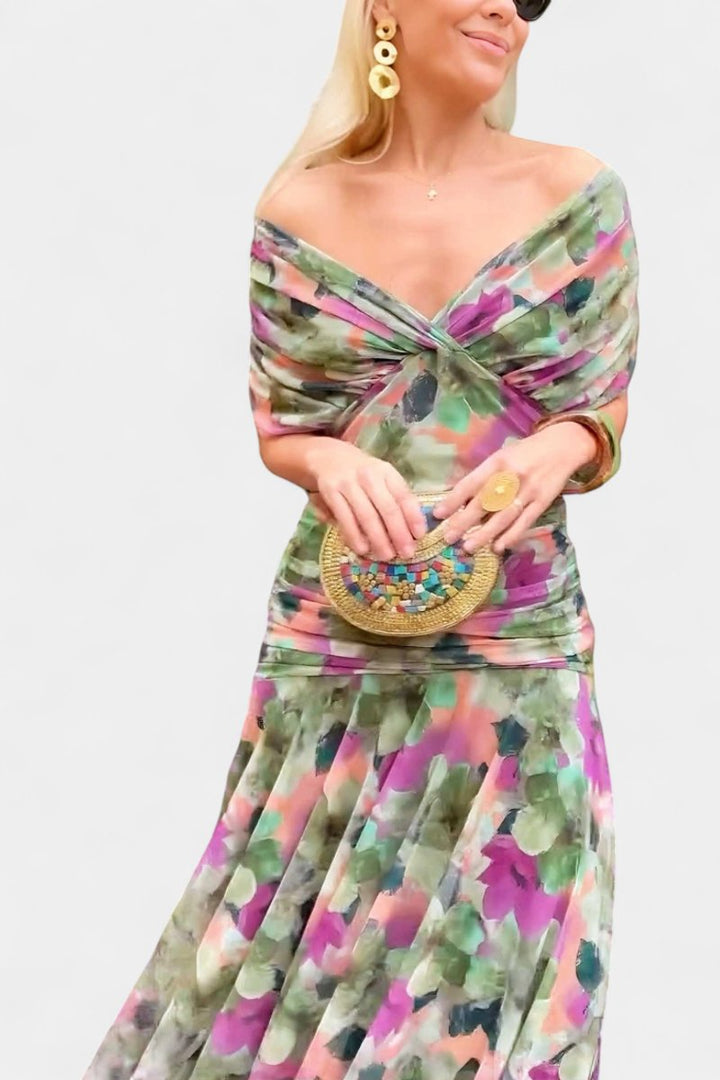 Women's Off-Shoulder Flowing Maxi Cocktail Party Dress