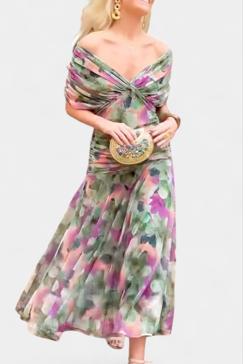 Women's Off-Shoulder Flowing Maxi Cocktail Party Dress