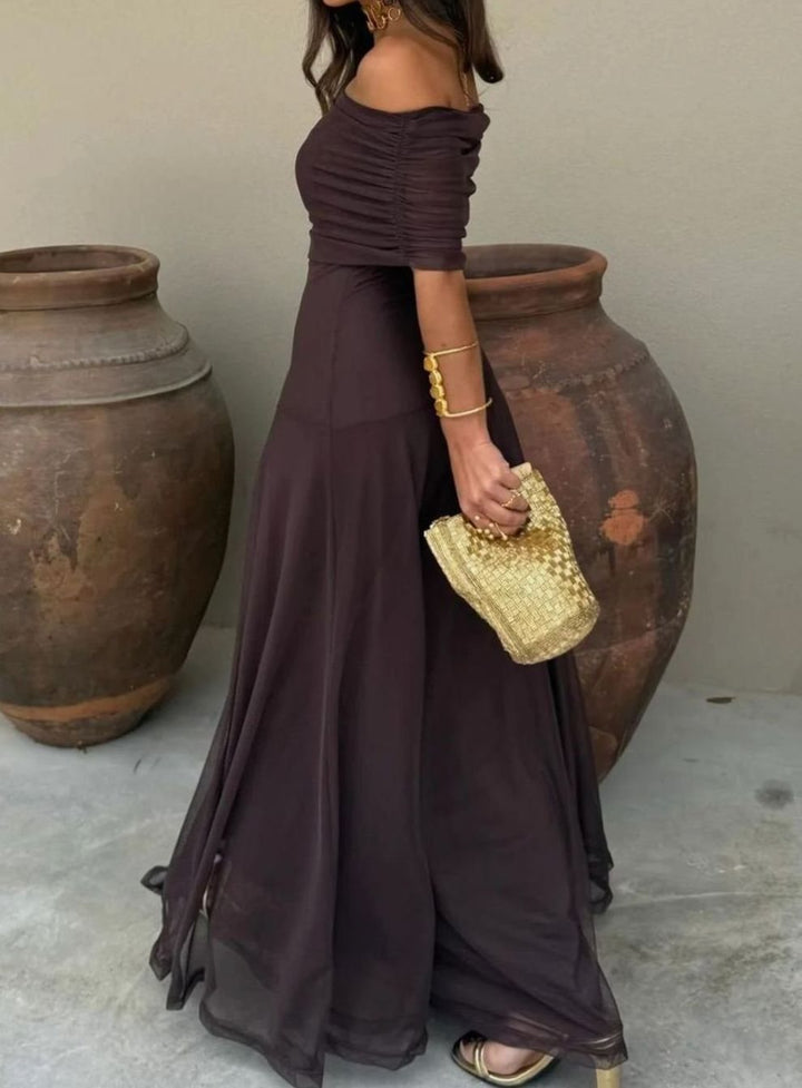 Women's Off-Shoulder Maxi Long Sleeve Dress Flowing Evening Gown