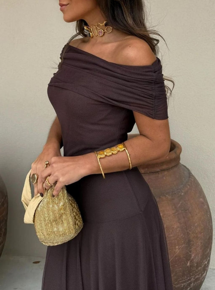 Women's Off-Shoulder Maxi Long Sleeve Dress Flowing Evening Gown