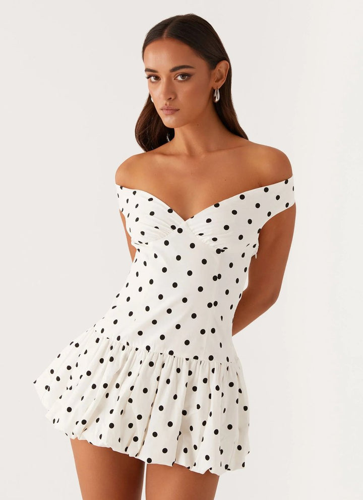 Women's Off-Shoulder Polka Dot Peplum Mini Dress Sleeveless