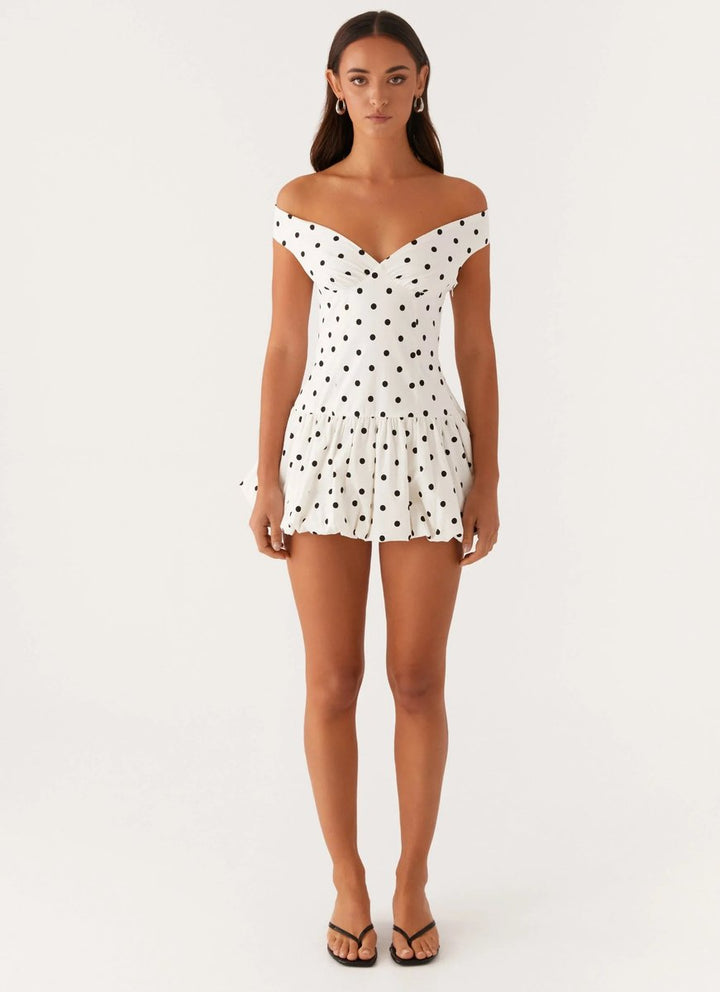 Women's Off-Shoulder Polka Dot Peplum Mini Dress Sleeveless