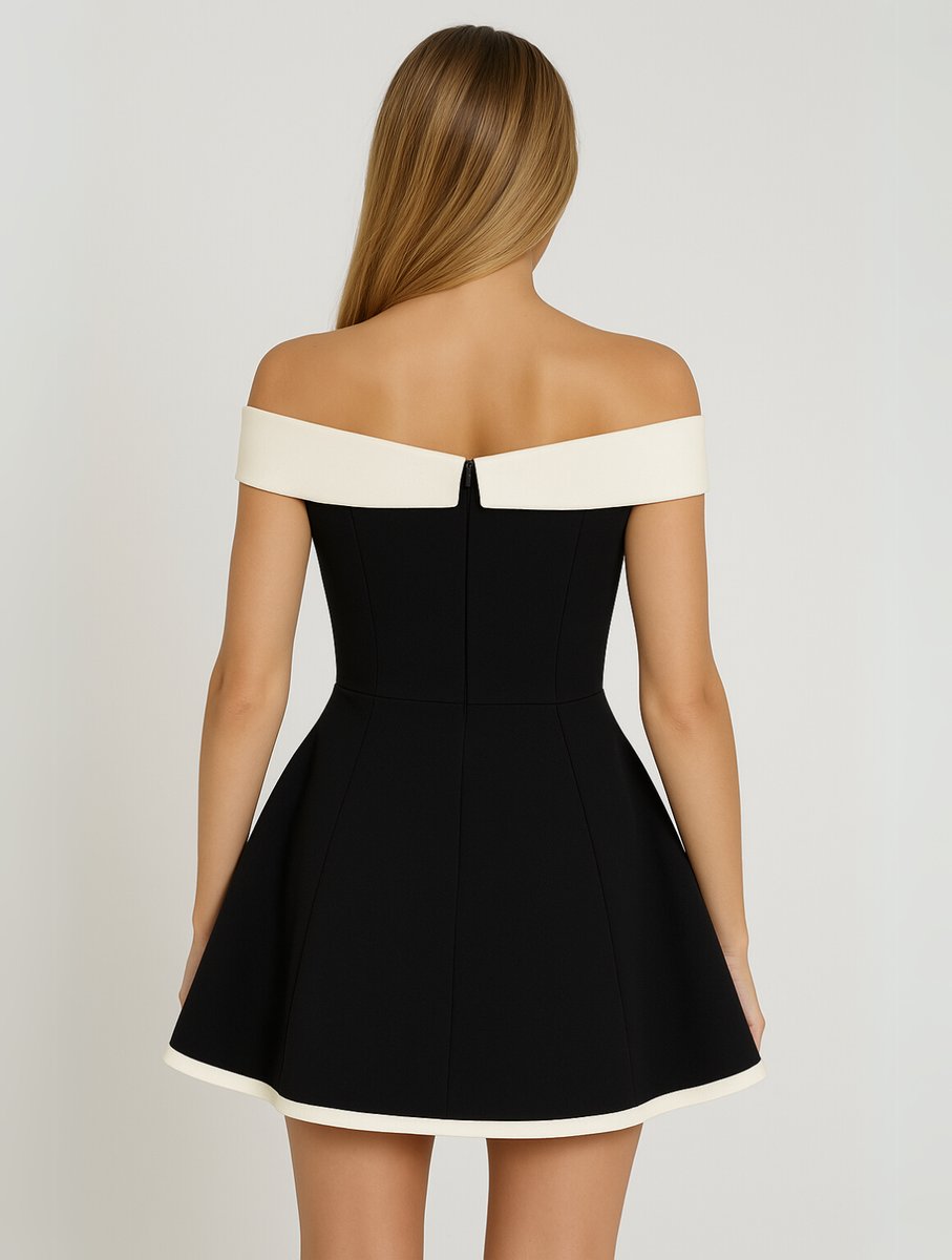 Women's Off-Shoulder Sweetheart Fit-and-Flare Mini Party Dress