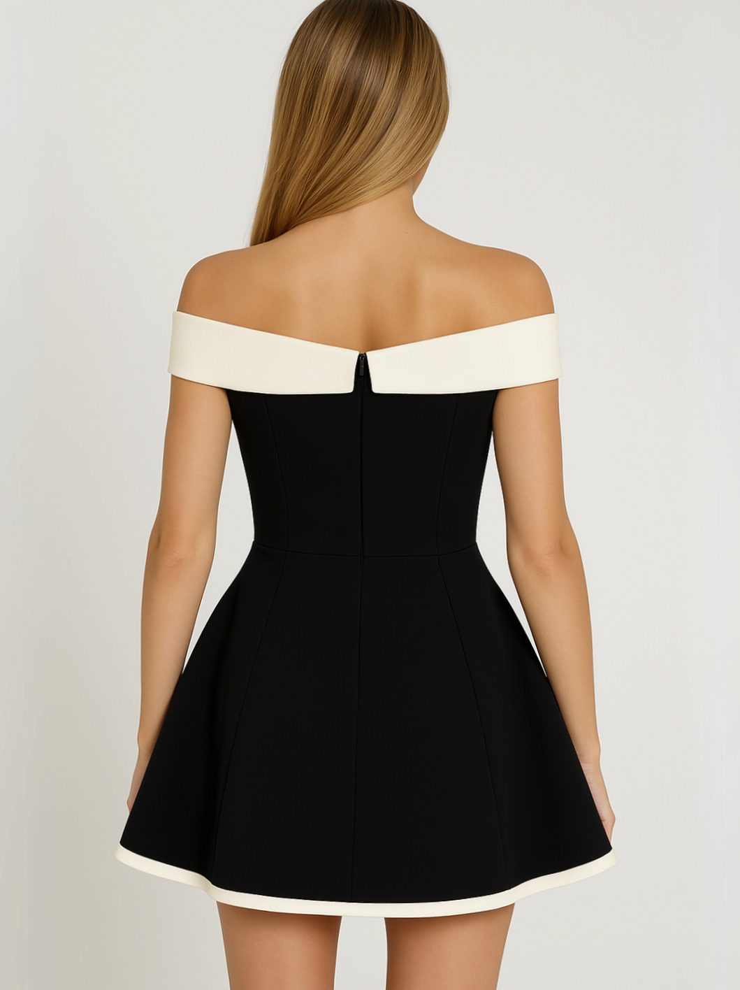Women's Off-Shoulder Sweetheart Party Dress Fit-and-Flare Black Mini