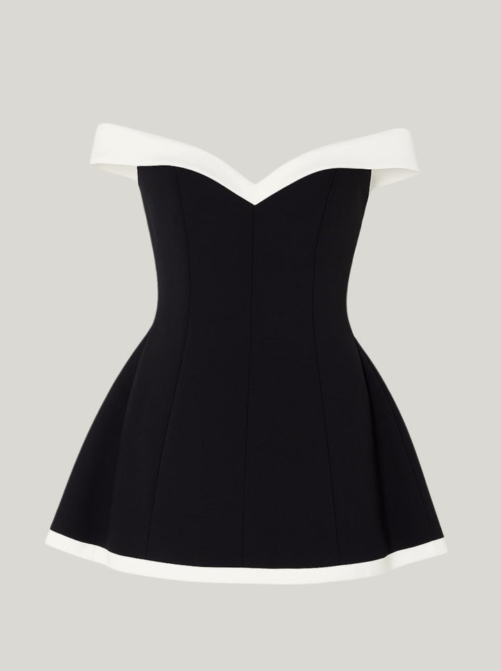 Women's Off-Shoulder Sweetheart Party Dress Fit-and-Flare Black Mini
