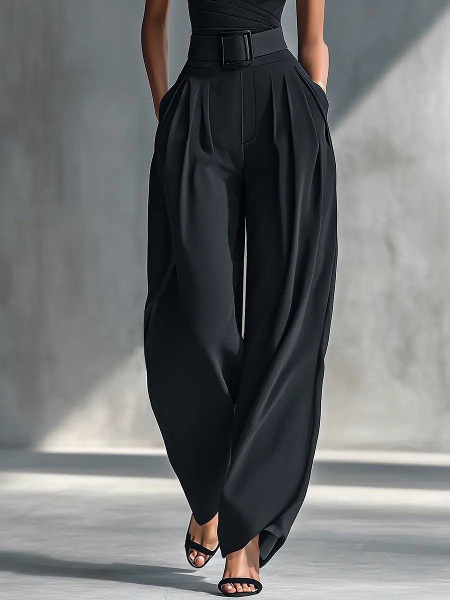 Women's One-Shoulder Knit Wide-Leg Trouser Set