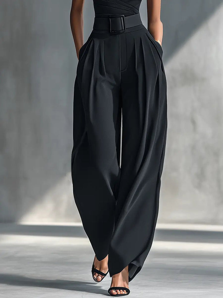 Women's One-Shoulder Knit Wide-Leg Trouser Set