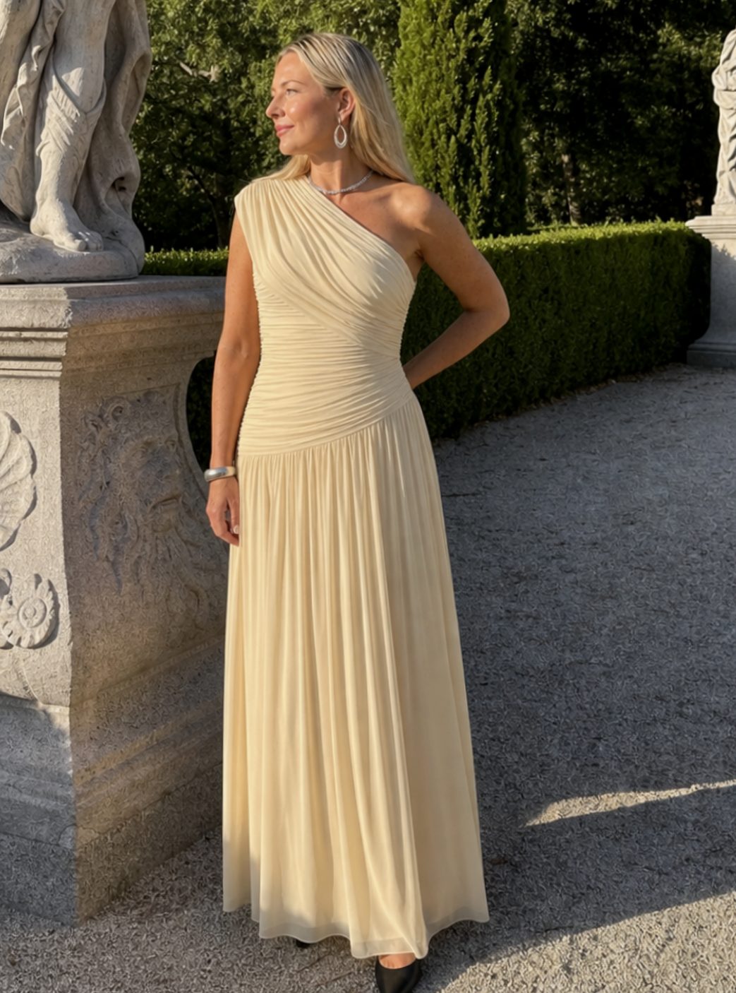 Women's One-Shoulder Ruched Bodice Maxi Cocktail Dress