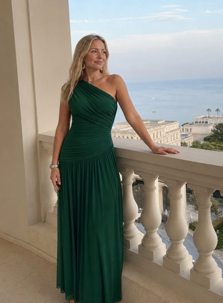 Women's One-Shoulder Ruched Bodice Maxi Cocktail Dress