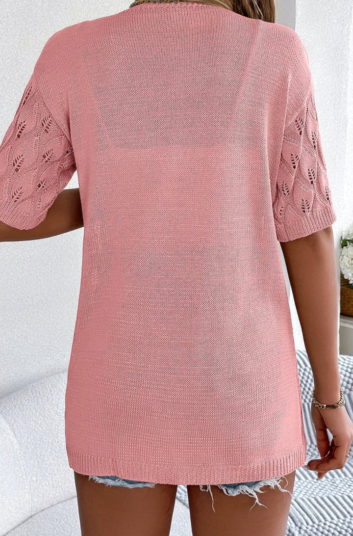 Women's Open-Front Crochet Knit Sweater Cardigan Short Sleeve
