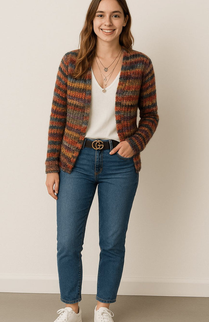 Women's Open-Front Striped Knit Cardigan
