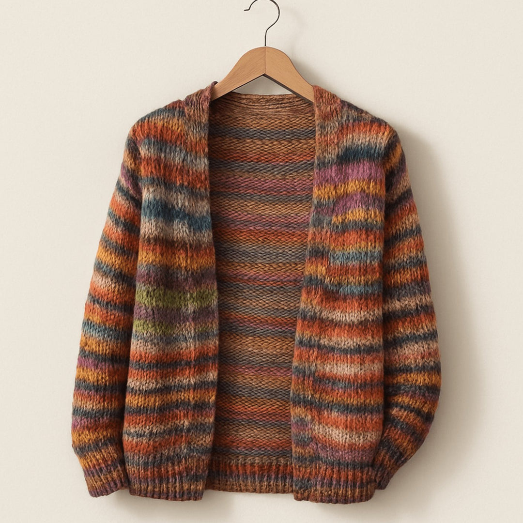 Women's Open-Front Striped Knit Cardigan - Red