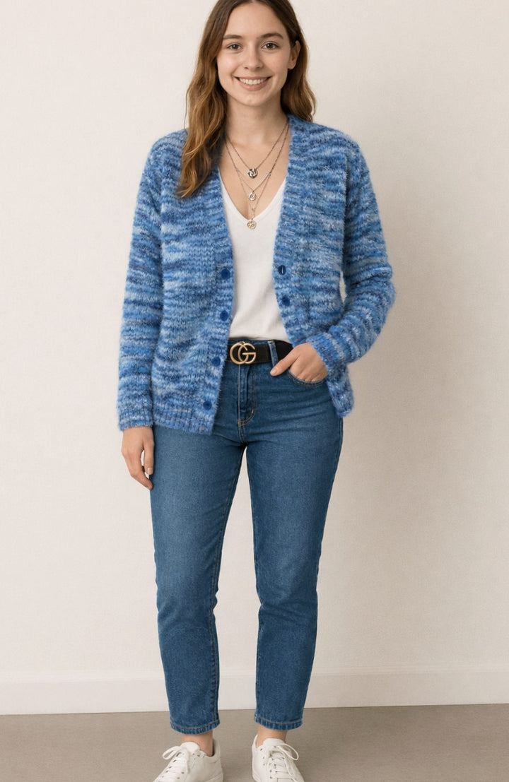 Women's Open-Front Striped Knit Cardigan